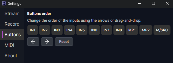 Buttons order settings