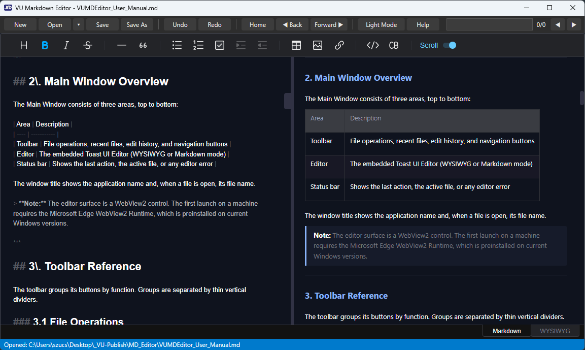 Free WYSIWYG VU Markdown Editor